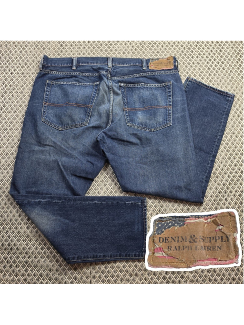 Denim & Supply Ralph Lauren Tapered Straight Jeans Mens Blue Distressed Flag 40